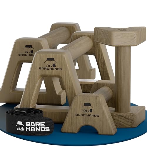BARE HANDS Liegestützgriffe Set – 2x kleine & 2x große gelenksschonende, rutschfeste Holz Liegestützgriffe – Calisthenics Equipment für Indoor & Outdo