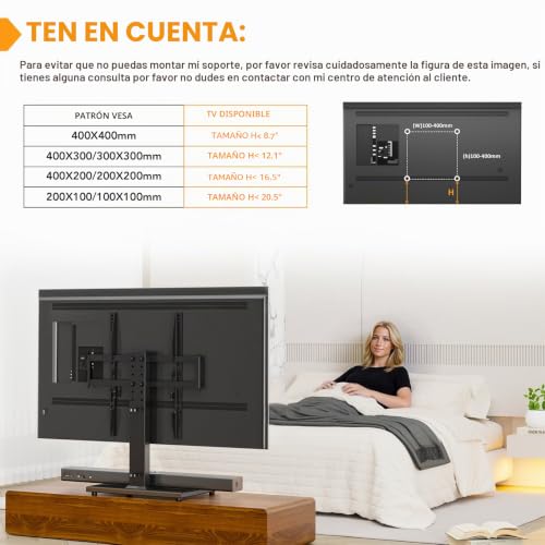 Soporte Universal para TV, Sobremesa Soporte de TV para Pantallas de LCD LED de 27 a 55 Pulgadas, Soporte con Base de Vidrio Templado y Gestión de Cables, VESA 400 x 400 mm