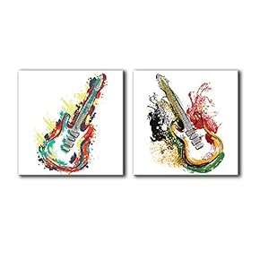 Canvas Wall Art Rock & Roll Theme Print Gallery Wrap Modern Home Decoration Ready to Hang - 12"x12" x 2 Panels