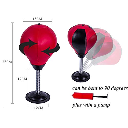 Stress Buster Desktop Punching Bag with Pump Desk Speed Bag with Stand for Heavy Duty Anxiety Relief Freestanding Kit Accessory for Adult and Children Red and Black