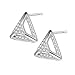 Jasellia 18K White Gold Plated Sterling Silver Cubic Zirconia 3D Triangle Fashion Stud Earrings