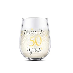 50 cumpleaños divertido Copas de vino sin tallo de oro Regalos para mujeres hombres Regalos para el mejor amigo Aniversario de bodas de fiesta Decoraciones de fiesta (50)