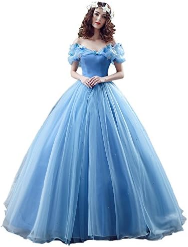Ruisha Women's New Movie Deluxe Adult Cinderella Wedding Dresses Blue Butterfly Ball Gown Bridal Dress Size 6 Blue