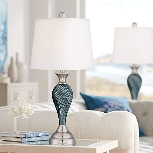 Arden-Modern-Contemporary-Table-Lamps-Set-of-2-Green-Blue-Glass-Twist-Column-Steel-Base-Empire-Shade-Decor-for-Living-Room-Bedroom-House-Bedside-Nightstand-Home-Office-Family-Regency-Hill Arden Modern Contemporary Table Lamps Set of 2 Green Blue Glass Twist Column Steel Base Empire Shade Decor for Living…