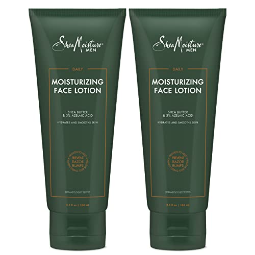 SheaMoisture Men, Daily Moisturizing Face Lotion with Shea Butter & Azelaic Acid, Hydrates & Smooths Skin, Skin Care for Men, Helps Prevent Razor Bumps, 2 Pack – 3.5 Fl Oz Ea
