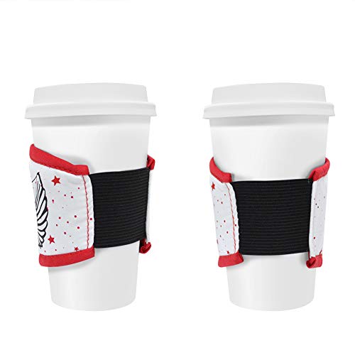 ABCKEY Insulated Cotton Reusable Cup Sleeves for Coffee Tea Cold Drinks,Cup Sleeves for Hot Drinks(Bright Red) - Thumbnail 2