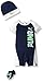 PUMA Baby' 3 Piece Romper Set, Deep Navy, 0/3M