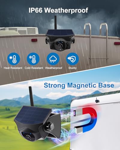 1080P Solar Magnetic WiFi Backup Camera,Wireless Hitch Camera with Night Vision, 365-Day Standby, Rechargeable Battery, Low Power Consumption,Rear Front View for RV, Trailer, Car for Phone Pad Android