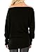 NuoReel Womens Casual Lightweight Off Shoulder Shirring Solid Dolman T-Shirt Drape Long Sleeve Blouse Top (Large Black)