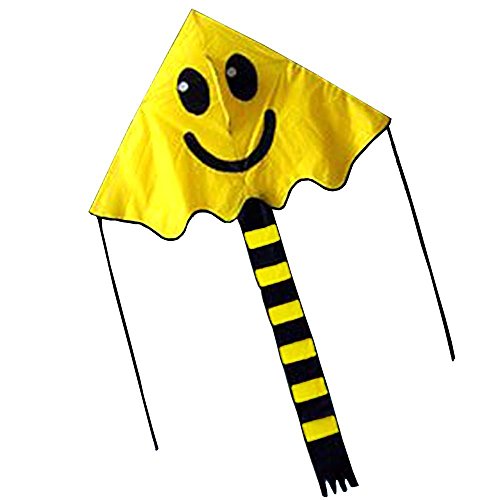 Hengda Kite For Kids YELLOW 47-inch Smiling Face Kite Delta Outdoor Sports Toy For Children