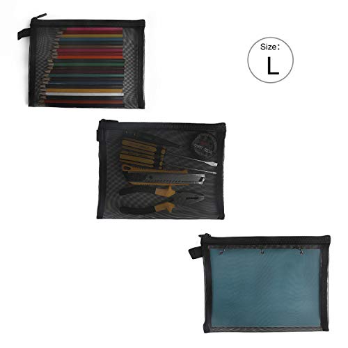Patu Zipper Mesh Bags, 3 Pieces Assorted Sizes (A5 / A6 / A7) - Pencils Office Documents Classifying and Collecting, Cosmetic Travel Kit Organizer Pouch, Black