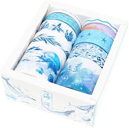 BITEYI Washi Tape Set 10 Rolls Masking Tape Multi-Pattern-Themes Sticky Paper Tapes for DIY Decorative Craft,Bullet Journal,Gift Wrapping,Scrapbook (Ocean)