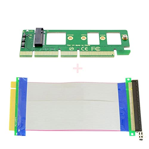 NFHK NGFF M-key NVME AHCI SSD to PCI-E 3.0 16x x16 Vertical Adapter with Cable Male to Female Extension — image 1