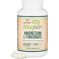 Magnesium L Threonate, Magtein, Sleep and Cognitive Support – High Absorption – Most Bioavailable Form of Magnesium – 2,000 mg – 120 Capsules