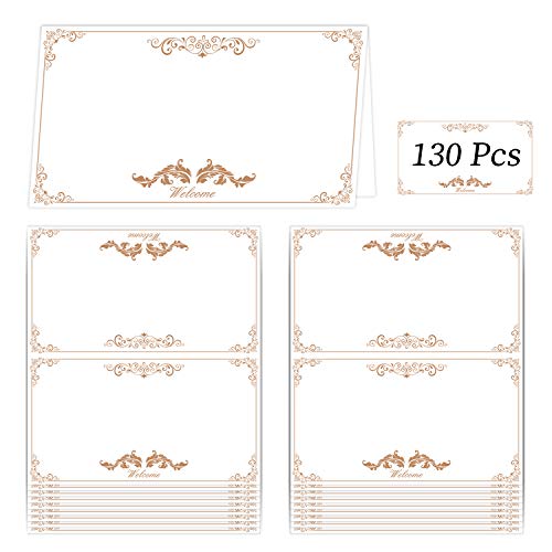 LeeLoon 130 Pcs Place Cards, Distinguished Style Folded Small Tent Cards with Golden Name Seating Cards for Weddings, Banquets, Events,Dinner Parties,Guest Seating, Buffet-(2.2 x 3.5 Inches) - Thumbnail 7
