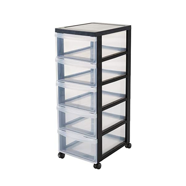 Iris Ohyama Kunststoff-Schubladenbox mit Rollen, 5 tiefen Schubladen, Schwarz, Griffe zum Ziehen, FÃ¼r Schlafzimmer, Bad, Schule & BÃ¼ro, BPA-frei, Schubladenschrank, Rollcontainer, A4 Drawer, DC-005 – Bild 4