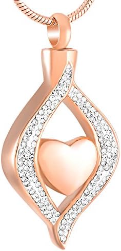 Crystal Teardrop Hold Heart Stainless Steel Cremation Urn Pendant Necklace For Women - Engravable (Rose gold)