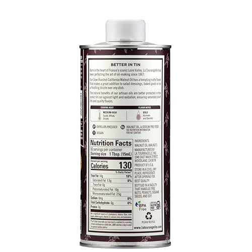LA TOURANGELLE, ROASTED WALNUT OIL, PLANT-BASED SOURCE OF OMEGA-3 FATTY ACID, COOKING, BAKING, & BEAUTY, 25.4 FL OZ