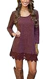 Our Precious Women's Long Sleeve Tunic Lace Stitching Trim Casual Dress