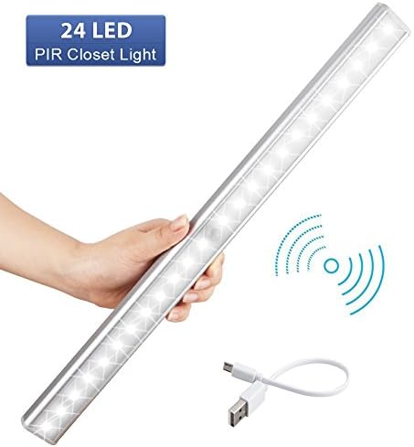 Motion Sensor Cabinet Lights, Weihao 24 LED Closet Lights with USB Rechargeable,Stick-on Anywhere Wireless Wardrobe Light Bar, Night Light for Kitchen, Cabinets,Front Door