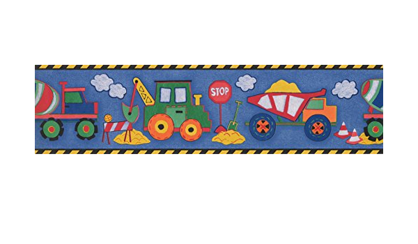 Amazon Com Black Yellow Toy Construction Trucks Wallpaper Border 5814635 Kitchen Dining