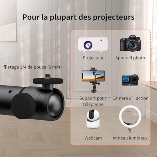 VISULAPEX Soporte de Proyector Ajustable de 80 a 145 cm, con rótula giratoria de 360°, Soporte proyector Suelo Compatible con proyector, cámara Web y cámara, Carga máxima 10 kg