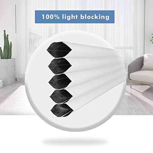 Grandekor Blackout Shades Cordless Blinds Cellular Fabric Blinds Honeycomb Door Window Shades 24x36, White-White
