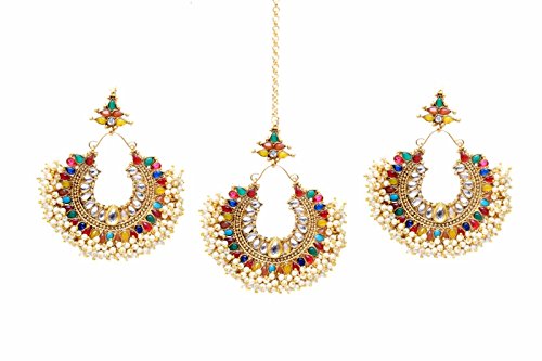 Ethnic traditional multicolor gold plated pearl maang t…