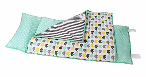 Bacati Elephants Unisex Toddler Nap Mat 100 Percent Cotton with Polyester, Mint/Yellow/Grey