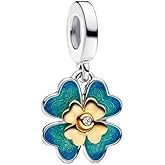 BEEUVIP Spinnable four-leaf clover Dangle Charm 925 Sterling Silver Pendant,Jewelry Beads Gifts for Women Bracelet&Necklace