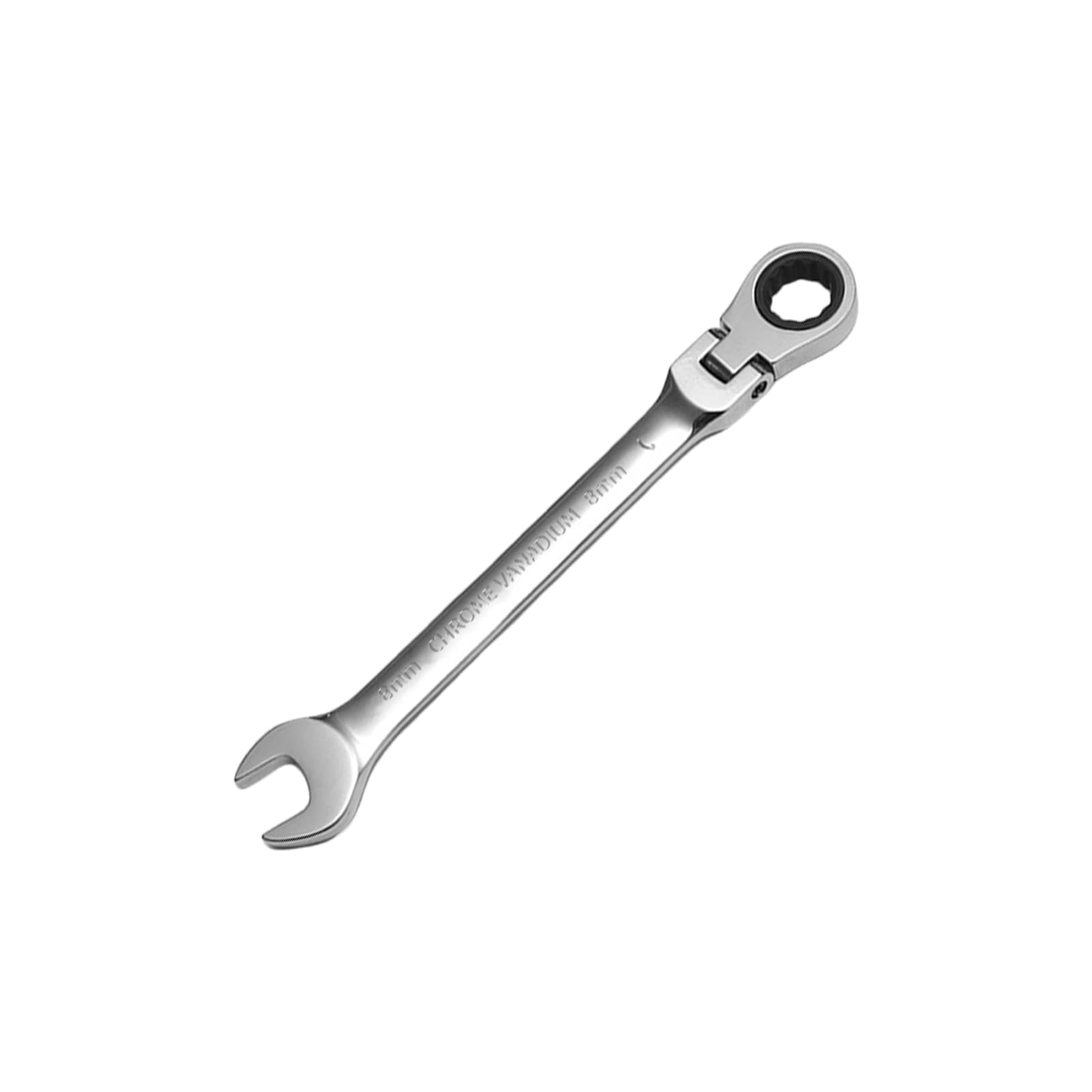 WISEUP 180° Adjustable Flex-Head Ratchet Spanner - CR-V Chrome-Vanadium Steel 8mm Double-End Combination Wrench - Labor-Saving, Anti-Slip and Rust-Proof Tool (WP21120208)