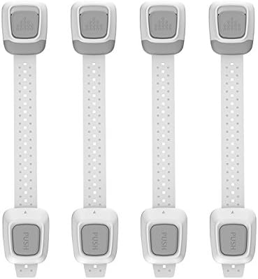 Baby Safety Locks / Multifunctional Child Proof Cabinets, Drawers, Toilet Seat, Fridge, Appliances and Oven Adjustable Strap and Latch System / 4 pack (Grey)