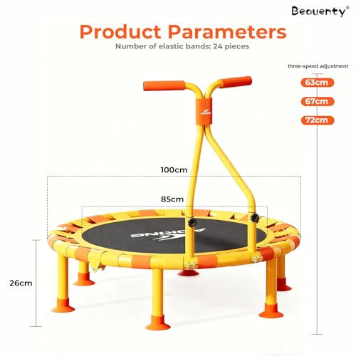Beauenty Rebounder Trampolines for Kids, 40" Toddler Trampoline with Adjustable Handle, Foldable Trampoline for Indoor Outdoor, Silent and Anti-Slip Trampolines with 400kg Load, Recreational