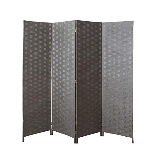 cocosica Paper Rope Room Divider, 4 Panel Wood Mesh Woven Design Screen