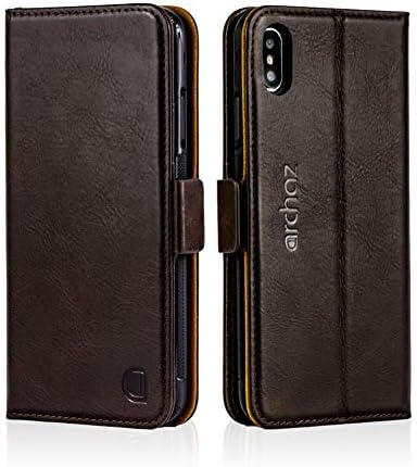 archaz iPhone Xs Max Leather Wallet Case - Premium Leather Case for iPhone Xs Max - Flip Cover with Magnetic Clasp Closure - Adjustable Viewing Stand (chocolate)