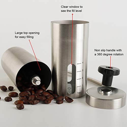Manuelle Kaffeemühle mit Keramikmahlwerk Edelstahl Einstellbar Handkaffeemühle für Kaffeebohnen Mahlen – Bild 5