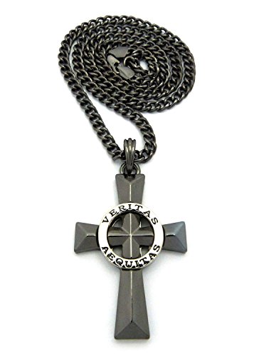 Mens Veritas AEQUITAS Cross Boondock Saints Pendant Charm Cuban Chain Necklace