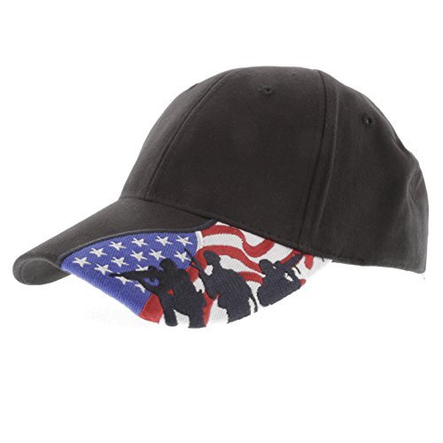 Military - US Marine Corps Embroidered USA Flag Marine Soldier Silhouettes Adjustable Baseball Cap, Black