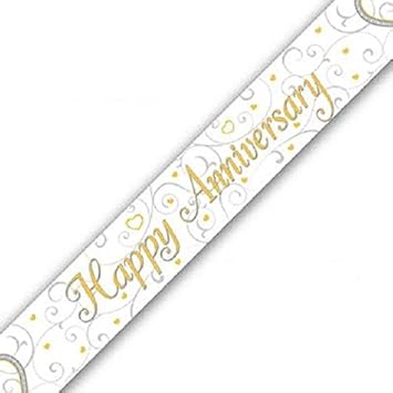 Happy Anniversary Linked Hearts Design Foil Banner 9ft 2 7m Long