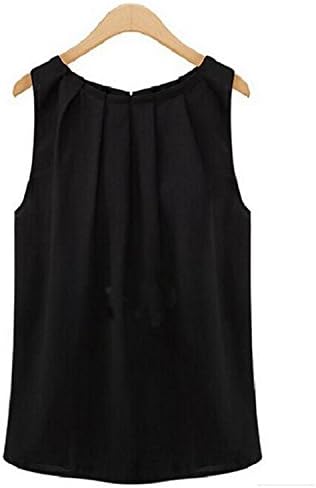 Ivan Johns Tank Tops Women Loose Casual Chiffon Solid Sleeveless Vest All-Match Sexy Basic O-Neck Tops For Women Black M