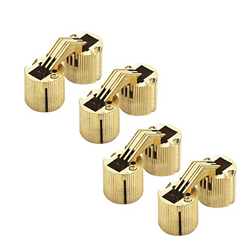 SUPERTOOL Stainless Steel Hinges, 18mm, Brass, 180 Degree, Barrel Shape, Concealed Hinges for Wooden Box, Door, Cabinet, Worktop (4Pcs)