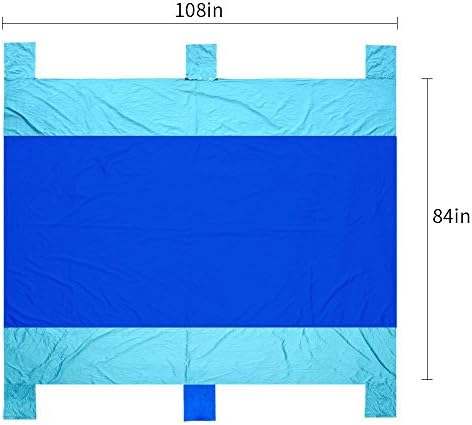 Koolsupply Compact Beach Blanket / Picnic Blanket - 7.8’ X 9.3’ 20% Bigger Than Other Blankets. Made By Strong Parachute Nylon With Sand Anchors &amp; Valuables Pocket (Parachute Nylon - Blue &amp; RoyalBlue)