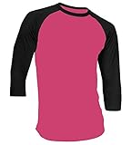 DealStock Men's Plain Raglan Shirt 3/4 Sleeve Athletic Baseball Jersey S-3XL (40+ Colors),Pink Black,Large