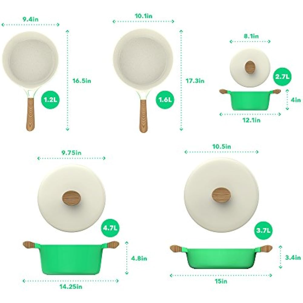 Vremi 8 Piece Ceramic Nonstick Cookware Set Induction Stovetop