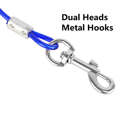 Dog Leashes, Petforu Pet Tie-out Cable Steel Wire Rope with Dual Heads Metal Hooks [3M /10Feet] - Thumbnail 5