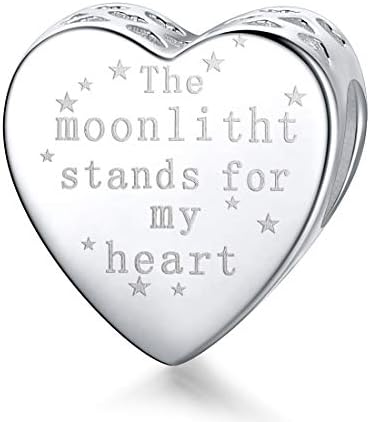 DALARAN 925 Sterling Silver Bead Heart Charms I Love You Fit European Bracelet Necklace