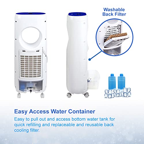 Evaporative Portable Air Cooler Tower Fan With Ice Packs, 3 Speeds, Low