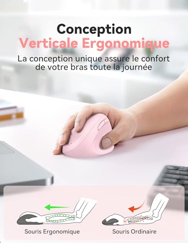 TECKNET Ergonomic Wireless Mouse, 4800 DPI Vertical Mouse, 99% Noise Reduction, Silent Wireless Mouse, 6 Buttons, 2.4G Computer Mouse for PC, Laptop, Mac – Pink