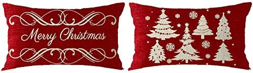 Bnitoam Red Snowflake Merry Christmas Tree Happy Winter Gift Holiday Cotton Linen Throw Pillow Covers Case Cushion Cover Sofa Decorative Square 12x12 inch Decorative Pillow Wedding