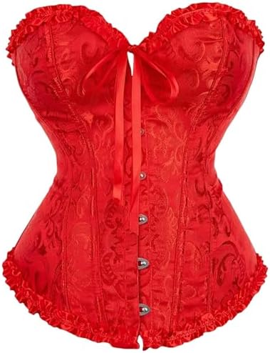 red Corset Ladie's Lace Up Boned Overbust Corset Top for Women Halloween, Christmas, Pirate Party, Wedding, Cosplay Gothic Costumes Plus Size Bustier Lingerie Bodyshaper red XS